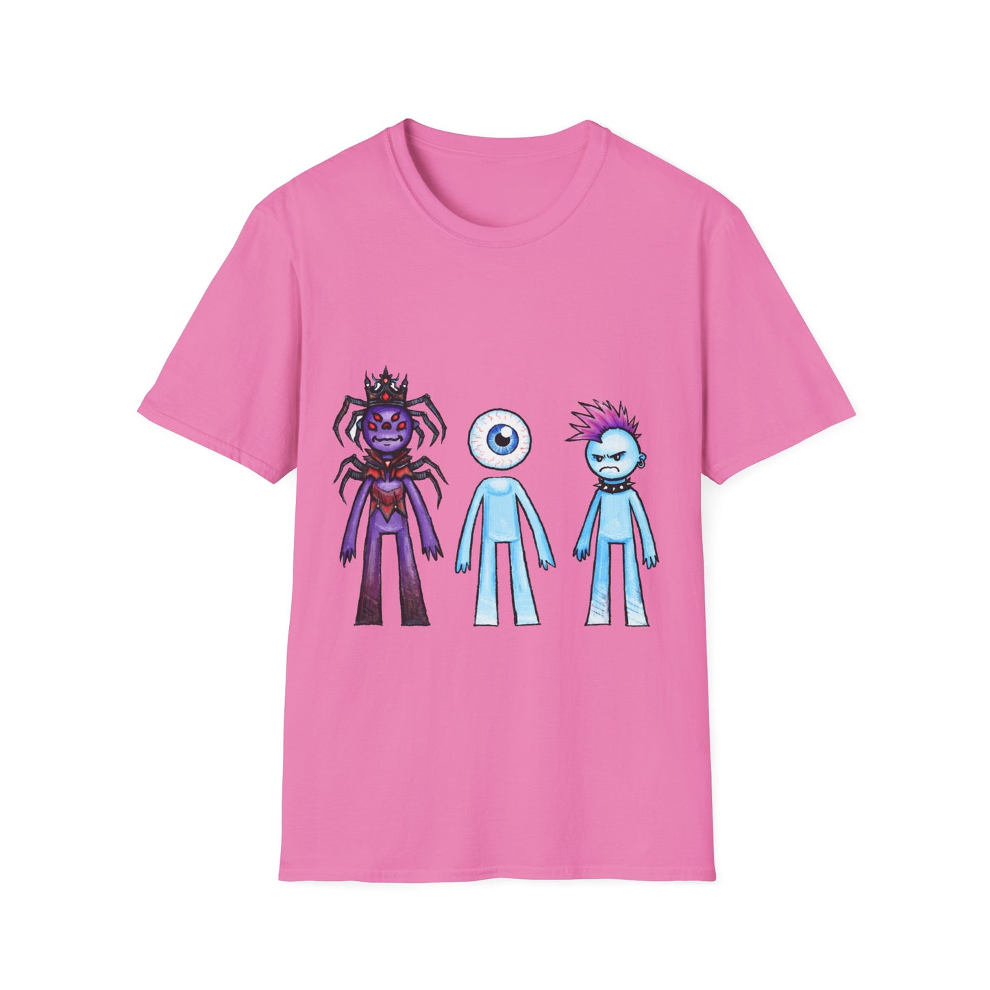 Cute Monster Trio T-Shirt — Cartoon Spider, Cyclops & Punk Alien Graphic Tee