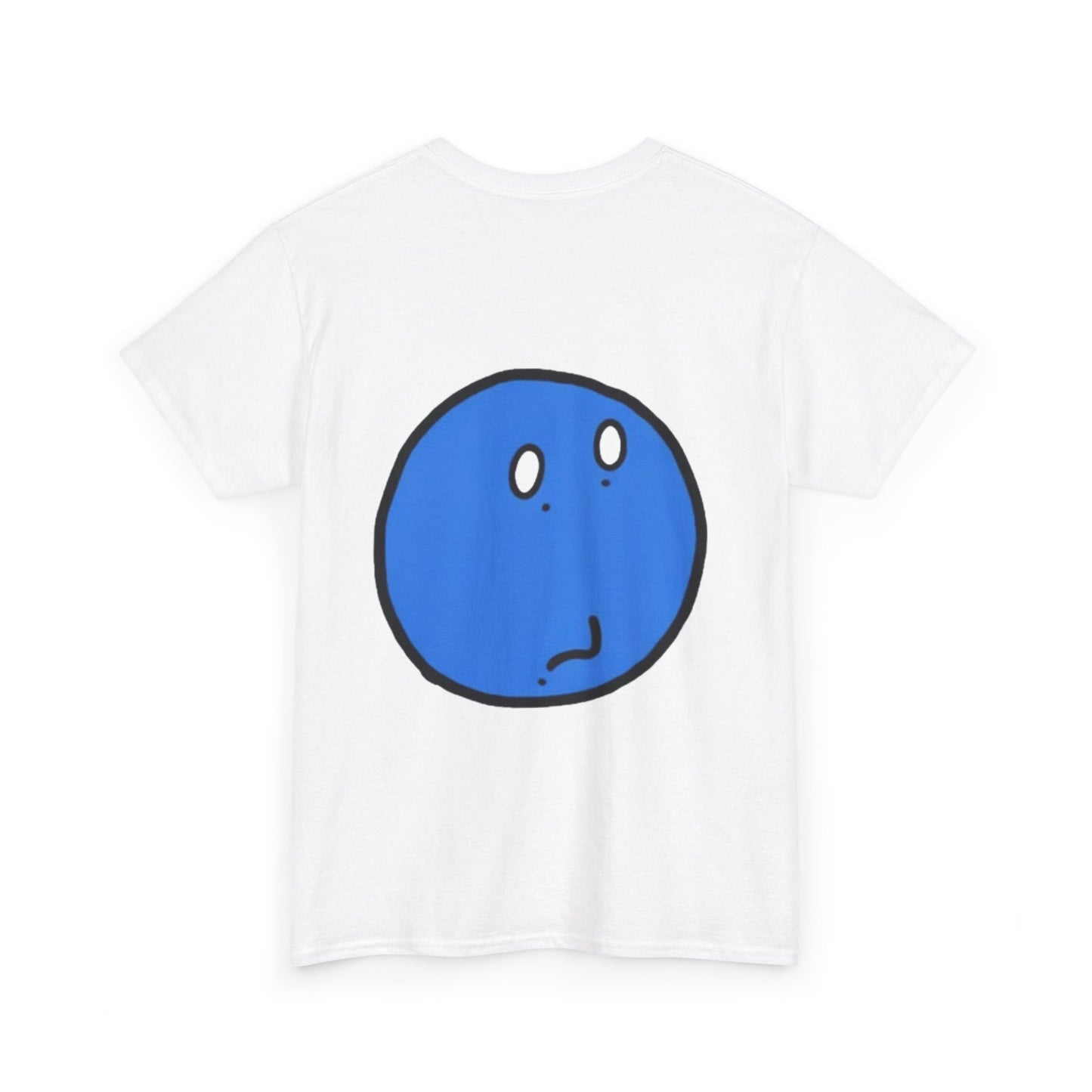 Blue Pondering Face Tee — Cute Minimal Cartoon Graphic T-Shirt