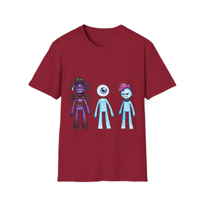 Cute Monster Trio T-Shirt — Cartoon Spider, Cyclops & Punk Alien Graphic Tee