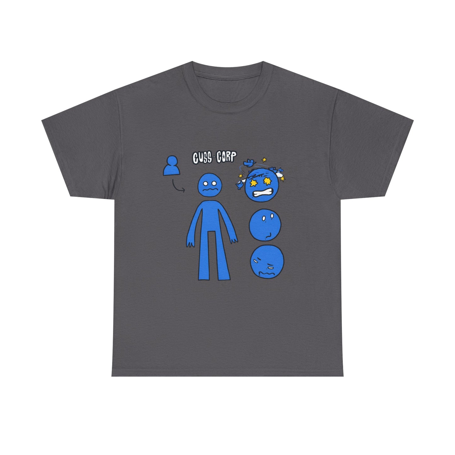 Blue Emote Character Tee — Cute Sticker-Style Facial Expressions Graphic T-Shirt