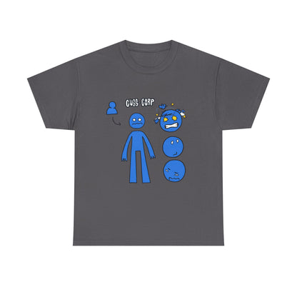 Blue Emote Character Tee — Cute Sticker-Style Facial Expressions Graphic T-Shirt