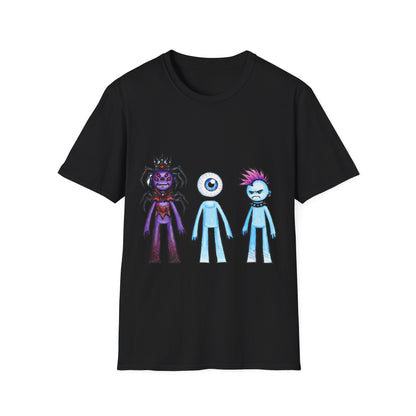 Cute Monster Trio T-Shirt — Cartoon Spider, Cyclops & Punk Alien Graphic Tee