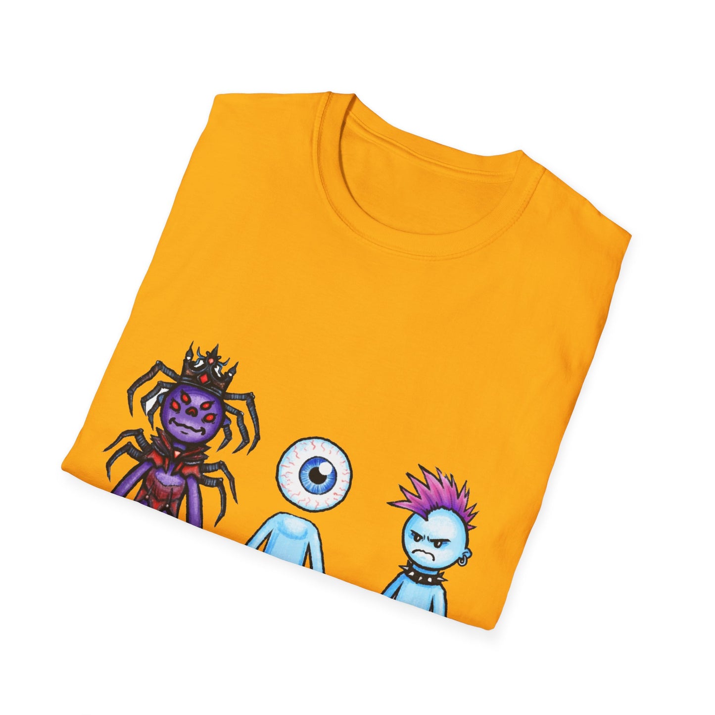 Cute Monster Trio T-Shirt — Cartoon Spider, Cyclops & Punk Alien Graphic Tee