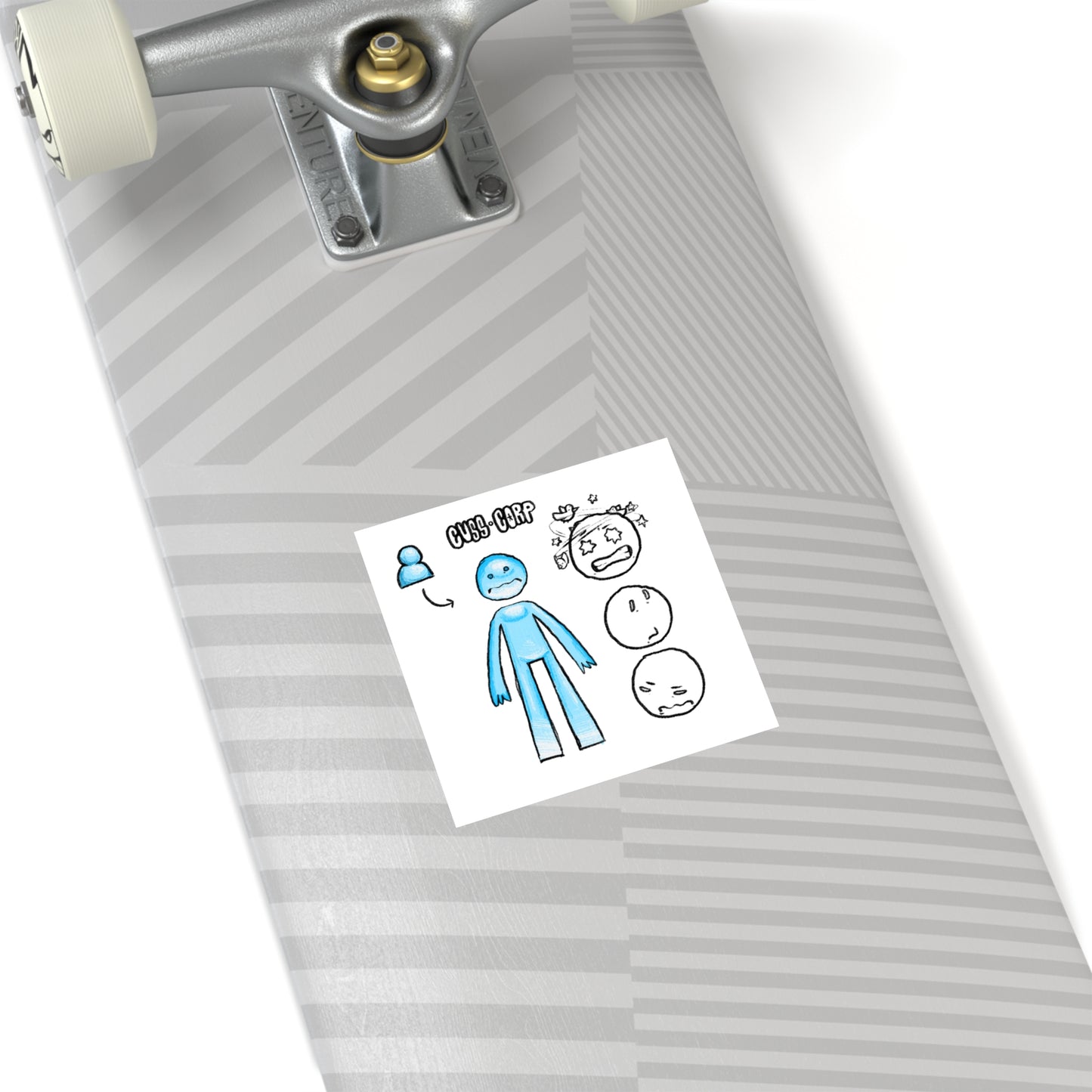 Blue Character Expression Square Sticker — Cute Emoticon Decal (Indoor/Outdoor)