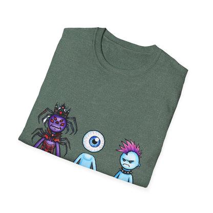 Cute Monster Trio T-Shirt — Cartoon Spider, Cyclops & Punk Alien Graphic Tee