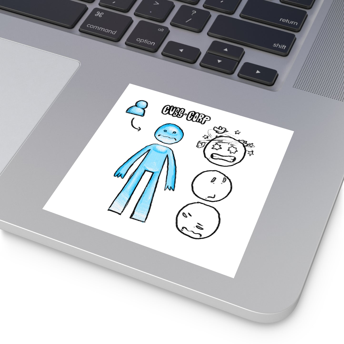 Blue Character Expression Square Sticker — Cute Emoticon Decal (Indoor/Outdoor)