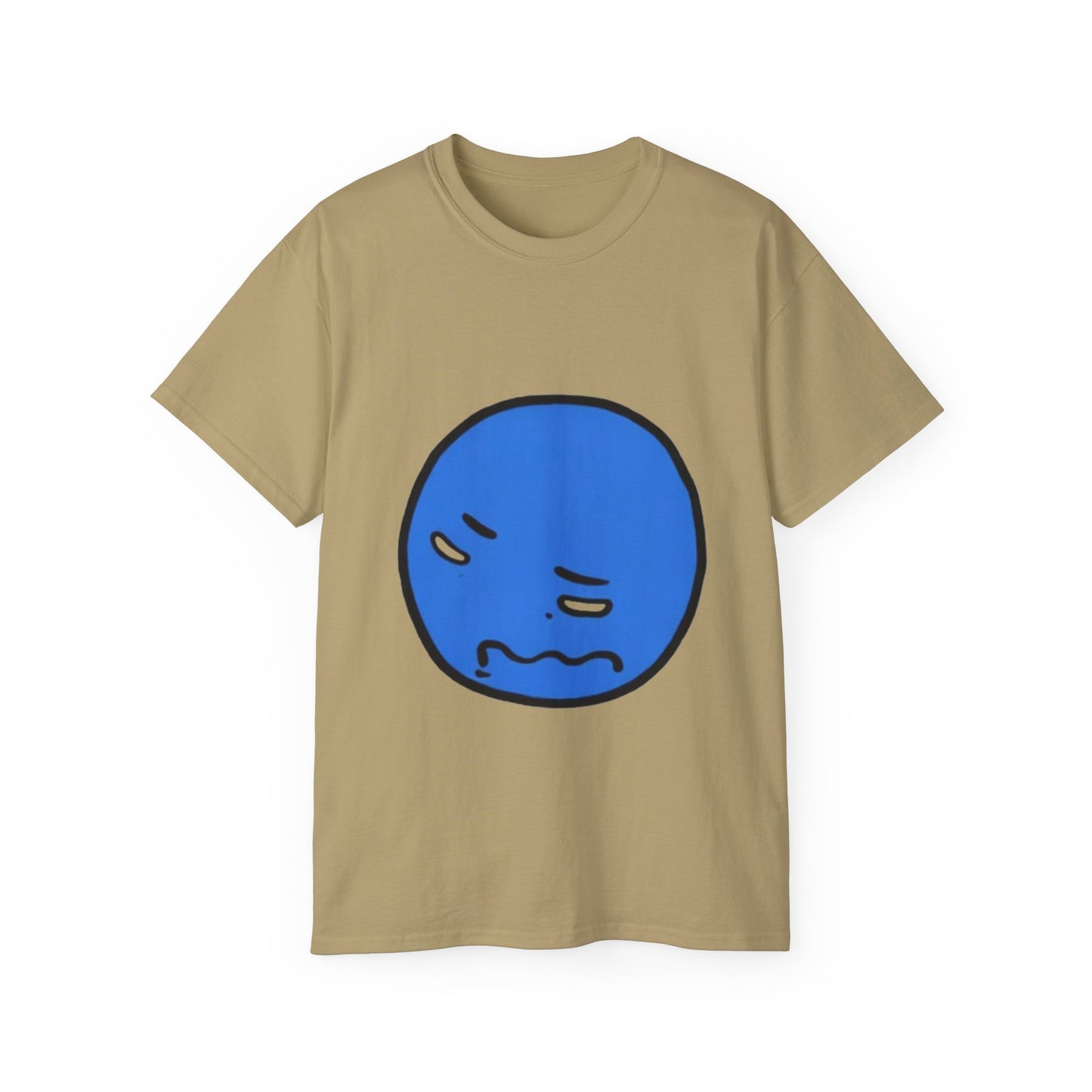 Blue Nervous Emoji T-Shirt — Anxious Face Graphic Tee