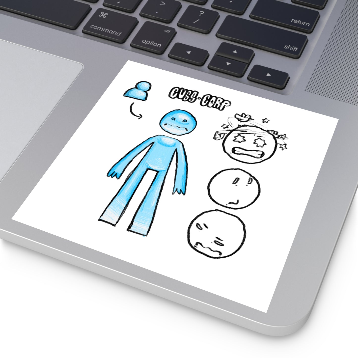 Blue Character Expression Square Sticker — Cute Emoticon Decal (Indoor/Outdoor)