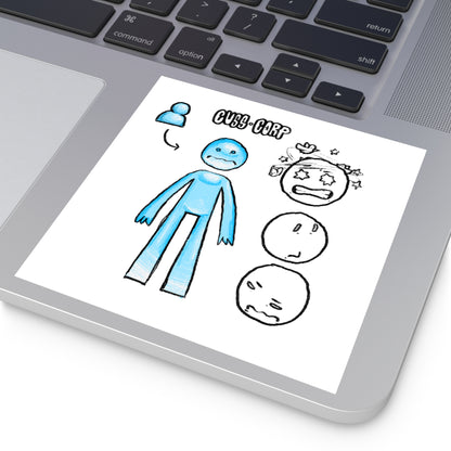 Blue Character Expression Square Sticker — Cute Emoticon Decal (Indoor/Outdoor)