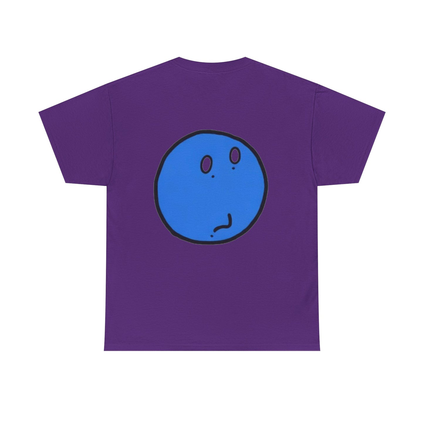 Blue Pondering Face Tee — Cute Minimal Cartoon Graphic T-Shirt