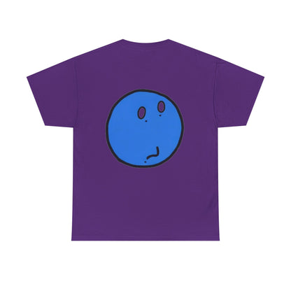Blue Pondering Face Tee — Cute Minimal Cartoon Graphic T-Shirt
