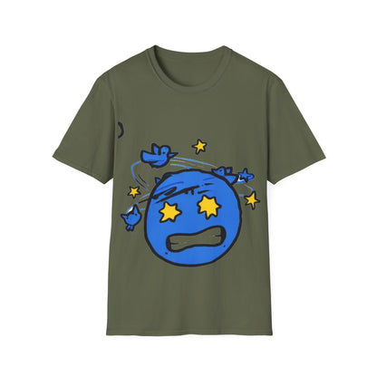 Dizzy Star Emoji T-Shirt — Cute Blue Space Cartoon Graphic Tee