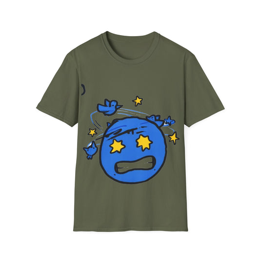 Dizzy Star Emoji T-Shirt — Cute Blue Space Cartoon Graphic Tee