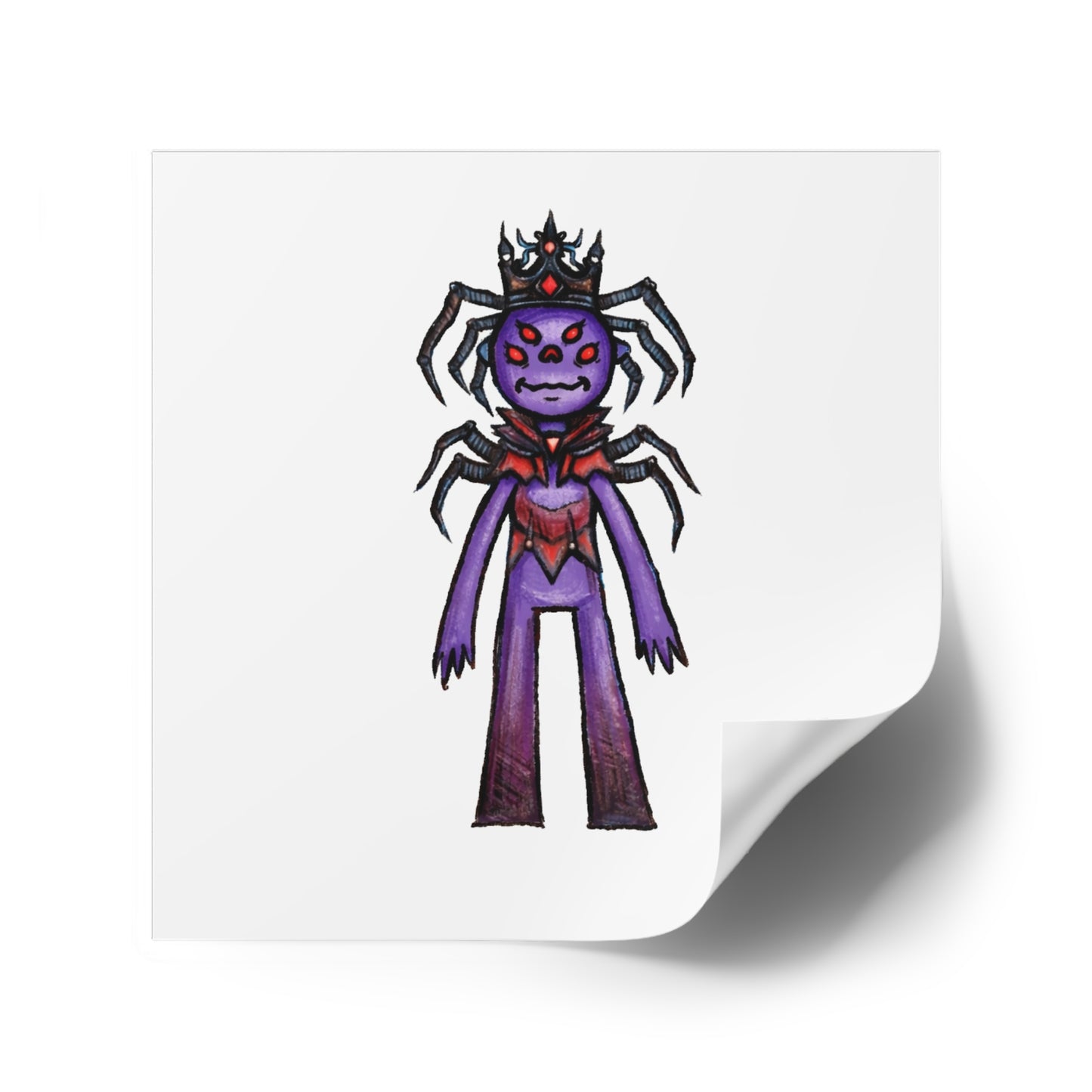 Spider Queen Square Sticker — Cute Creepy Purple Monster Decal