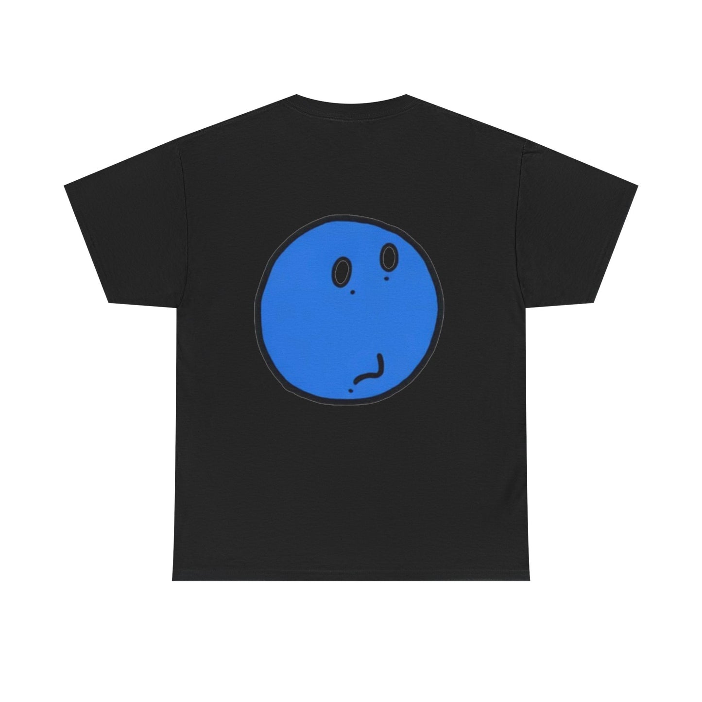 Blue Pondering Face Tee — Cute Minimal Cartoon Graphic T-Shirt