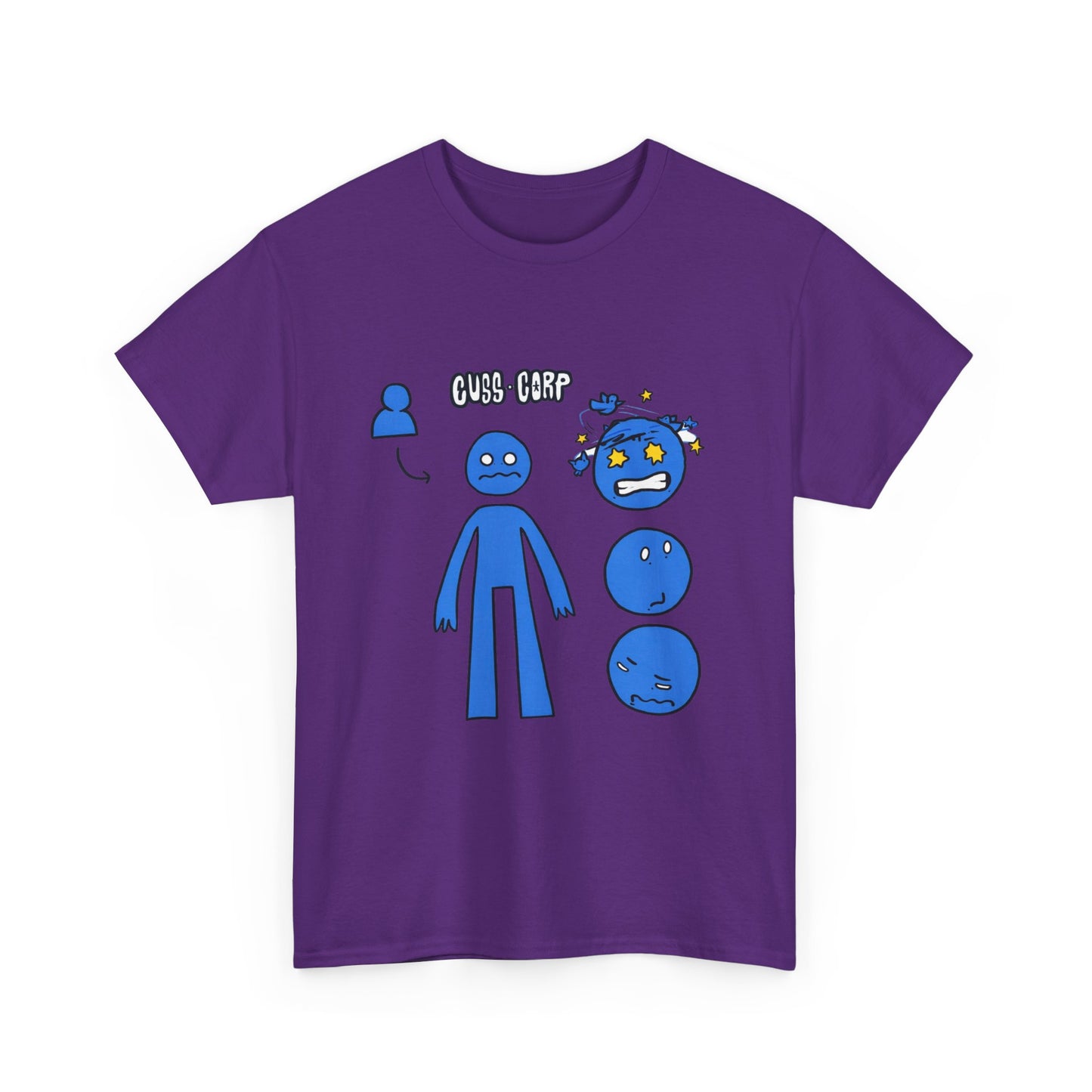 Blue Emote Character Tee — Cute Sticker-Style Facial Expressions Graphic T-Shirt