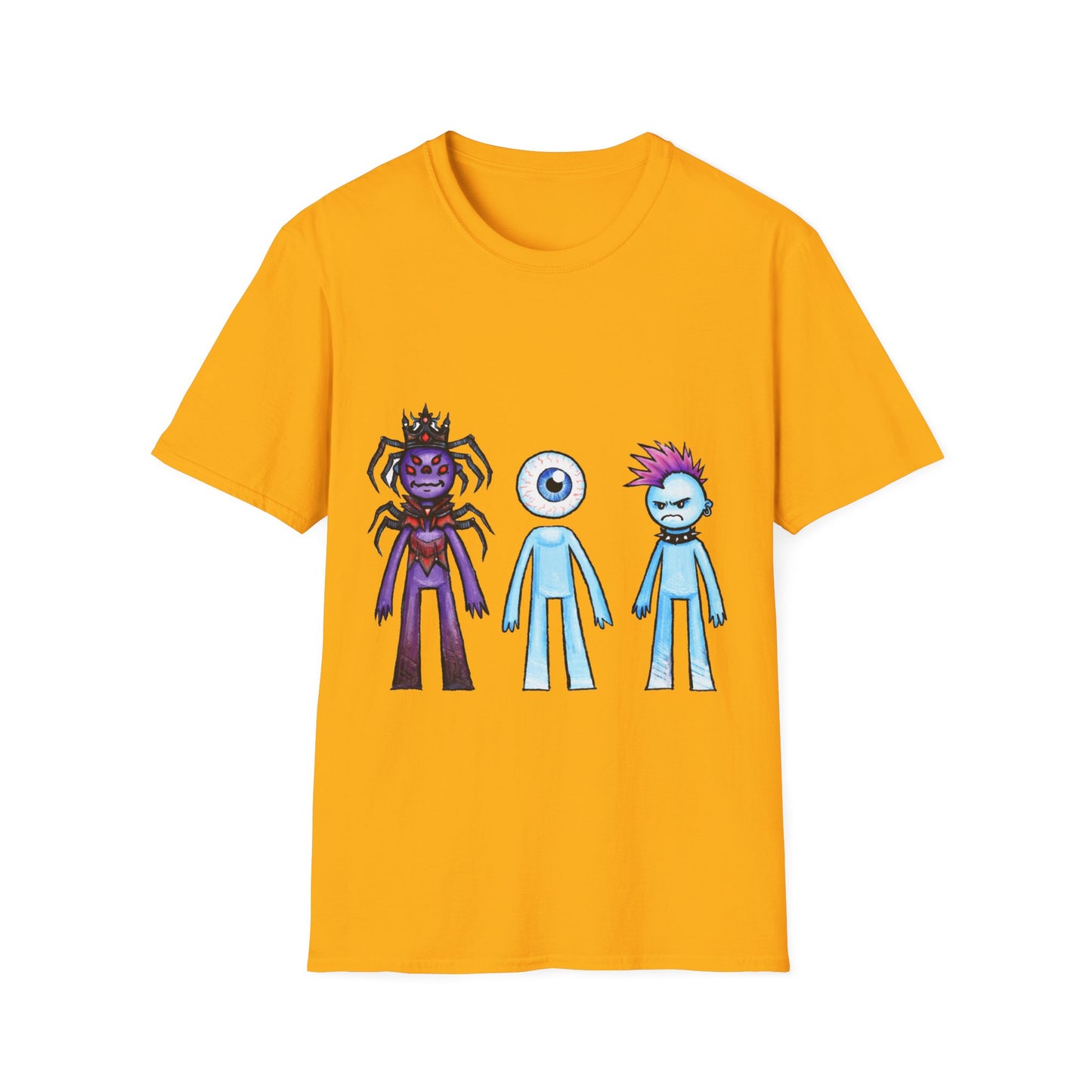 Cute Monster Trio T-Shirt — Cartoon Spider, Cyclops & Punk Alien Graphic Tee