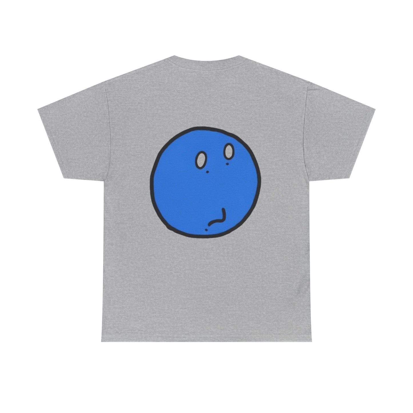 Blue Pondering Face Tee — Cute Minimal Cartoon Graphic T-Shirt