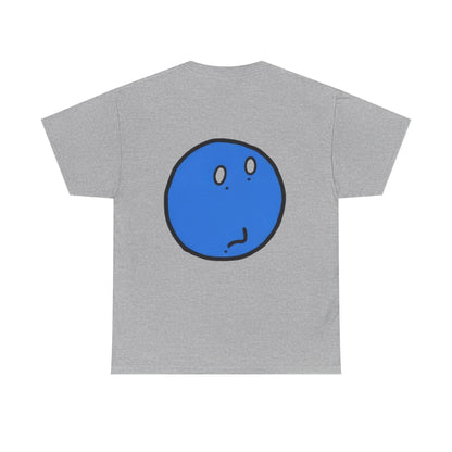 Blue Pondering Face Tee — Cute Minimal Cartoon Graphic T-Shirt