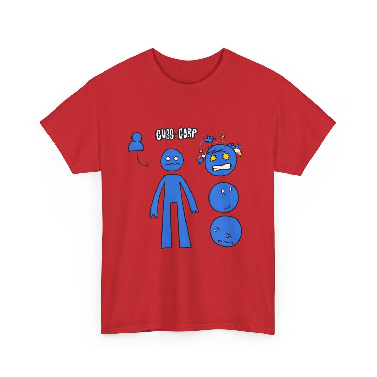 Blue Emote Character Tee — Cute Sticker-Style Facial Expressions Graphic T-Shirt