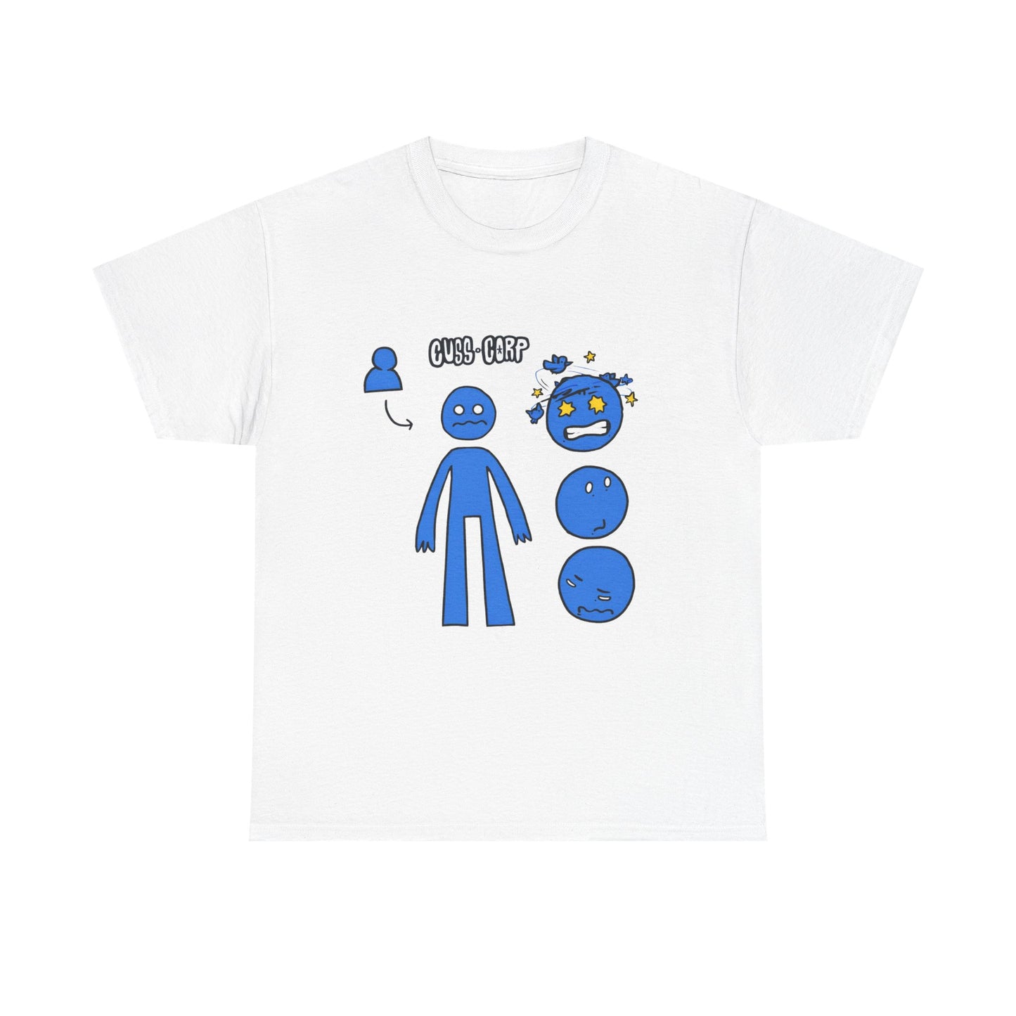 Blue Emote Character Tee — Cute Sticker-Style Facial Expressions Graphic T-Shirt
