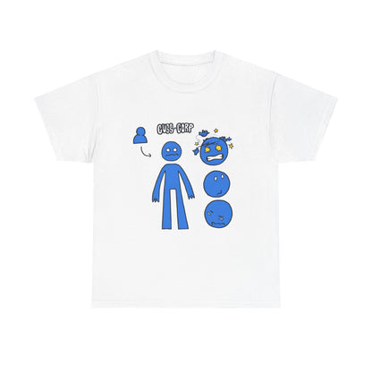 Blue Emote Character Tee — Cute Sticker-Style Facial Expressions Graphic T-Shirt
