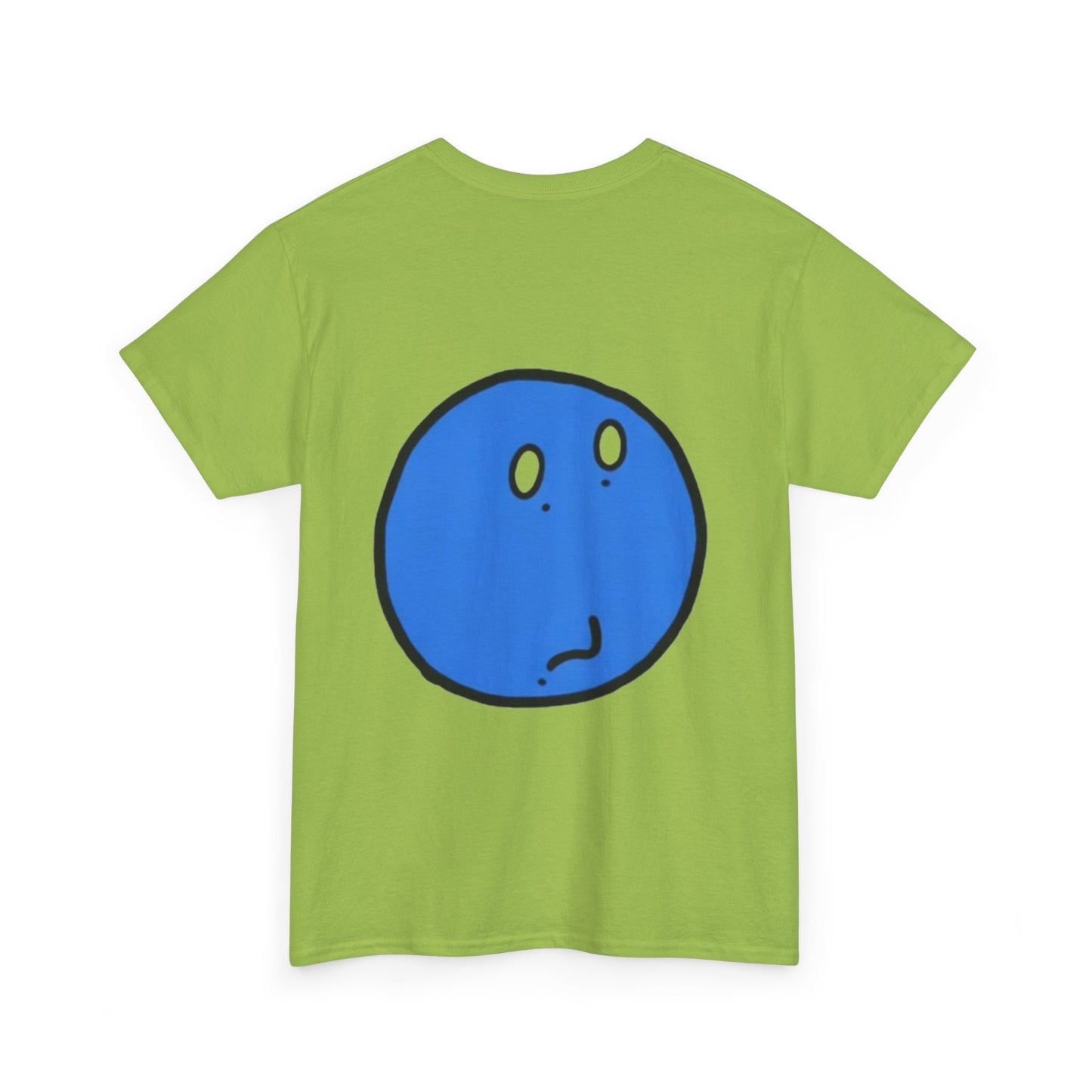 Blue Pondering Face Tee — Cute Minimal Cartoon Graphic T-Shirt