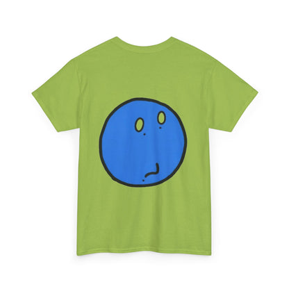 Blue Pondering Face Tee — Cute Minimal Cartoon Graphic T-Shirt