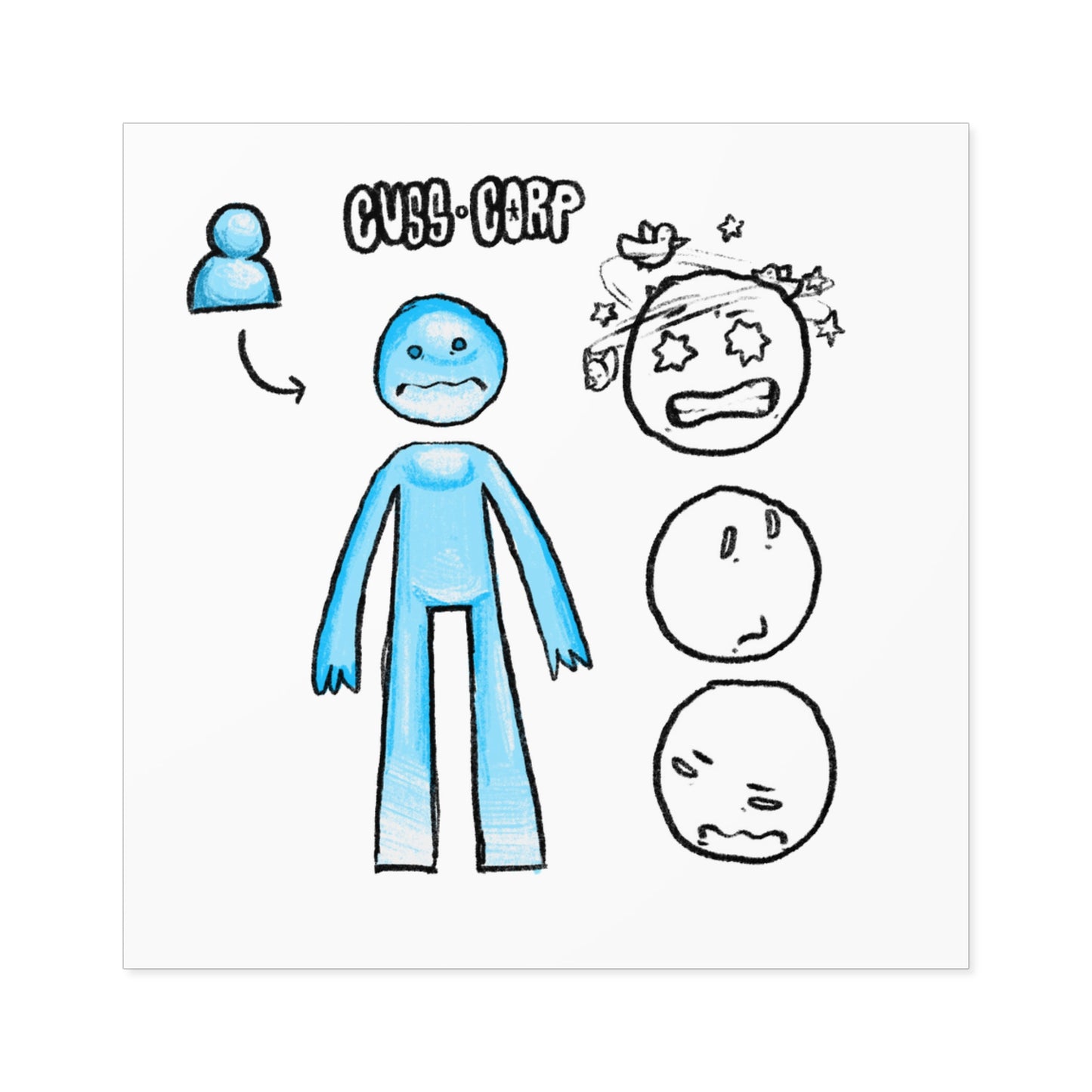 Blue Character Expression Square Sticker — Cute Emoticon Decal (Indoor/Outdoor)