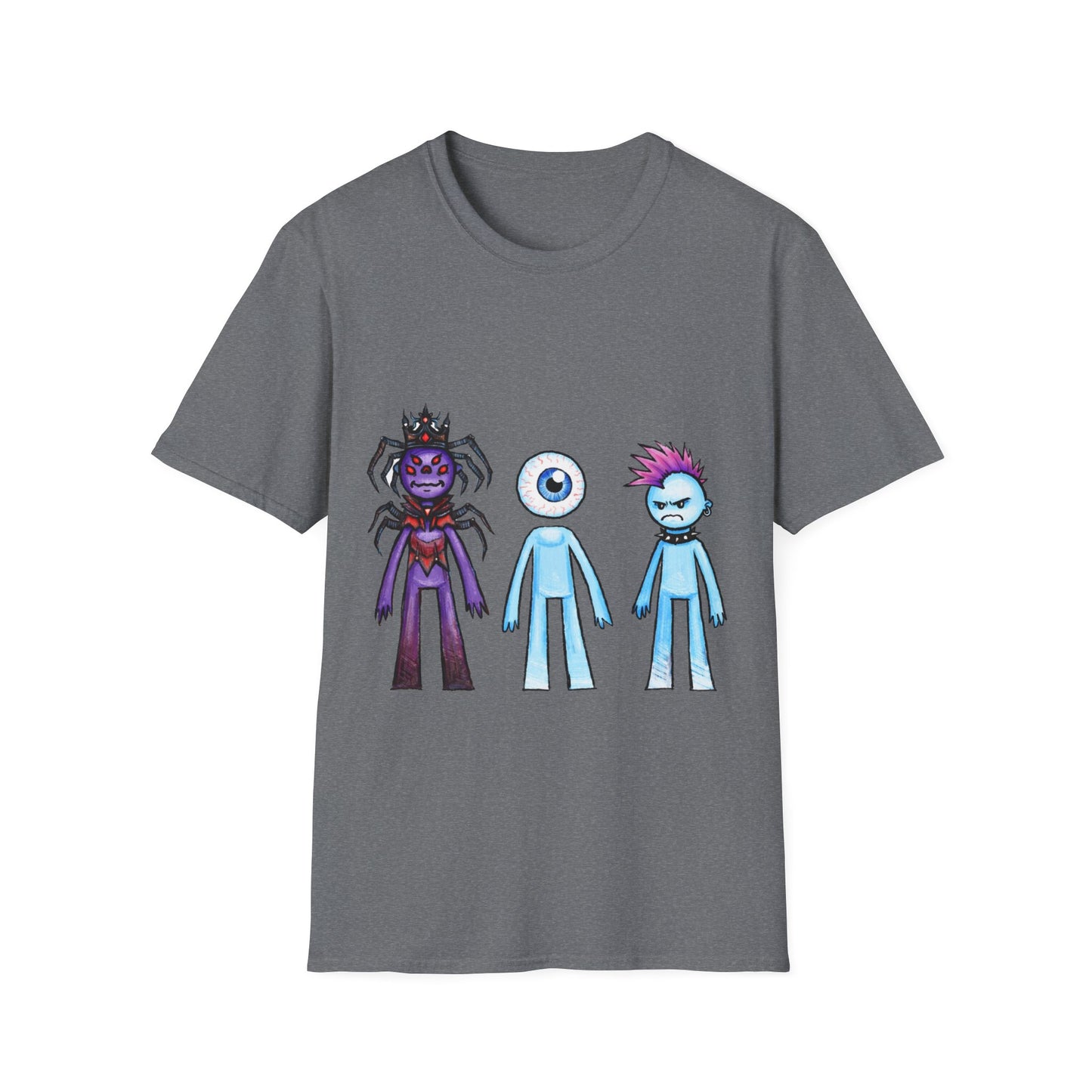 Cute Monster Trio T-Shirt — Cartoon Spider, Cyclops & Punk Alien Graphic Tee