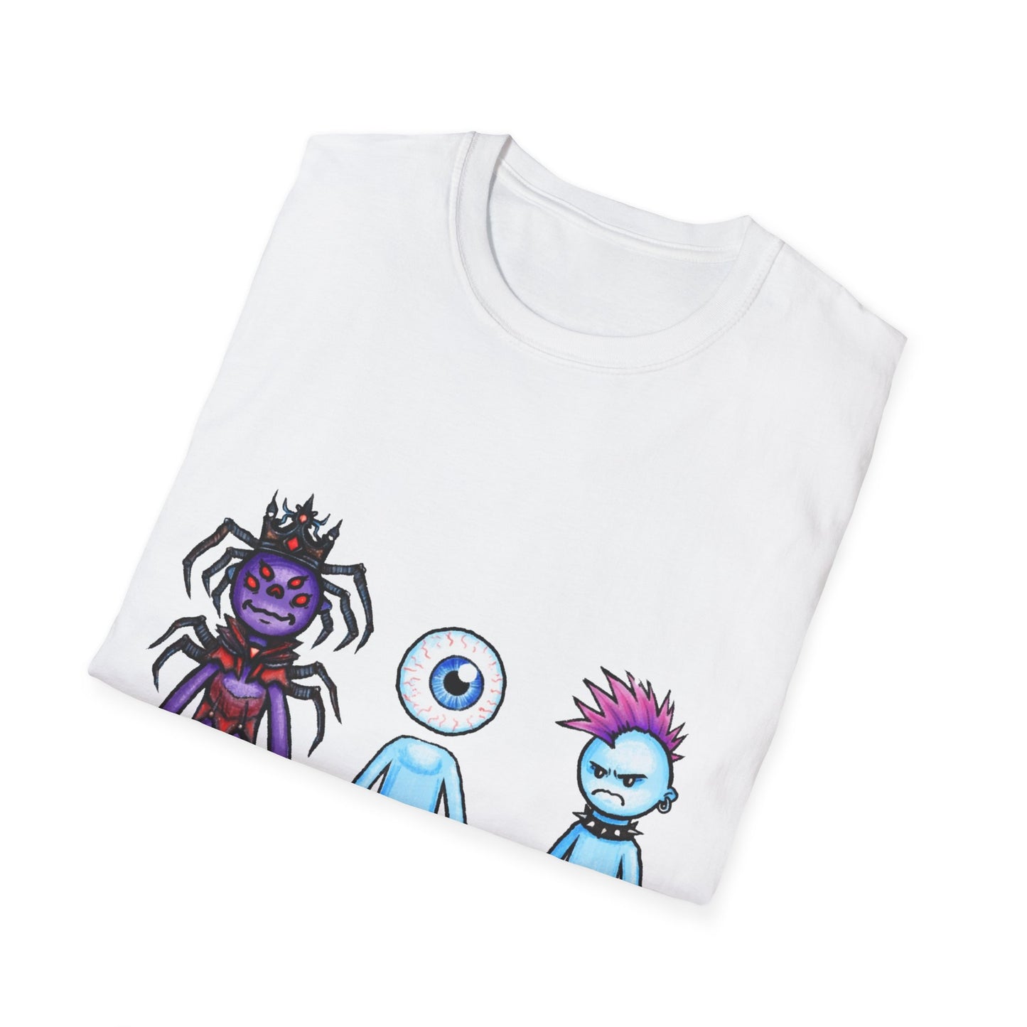 Cute Monster Trio T-Shirt — Cartoon Spider, Cyclops & Punk Alien Graphic Tee