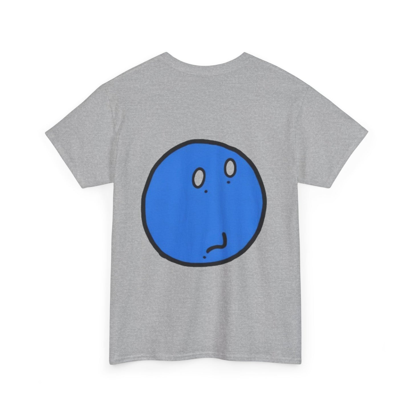 Blue Pondering Face Tee — Cute Minimal Cartoon Graphic T-Shirt