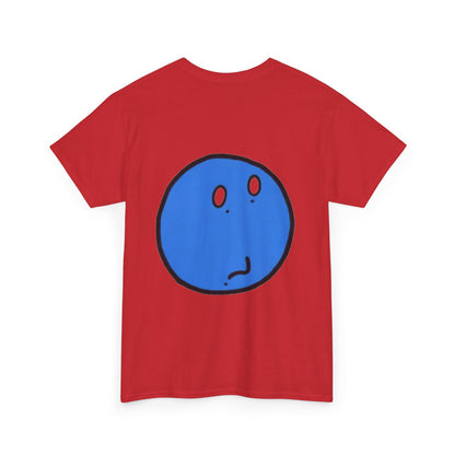 Blue Pondering Face Tee — Cute Minimal Cartoon Graphic T-Shirt
