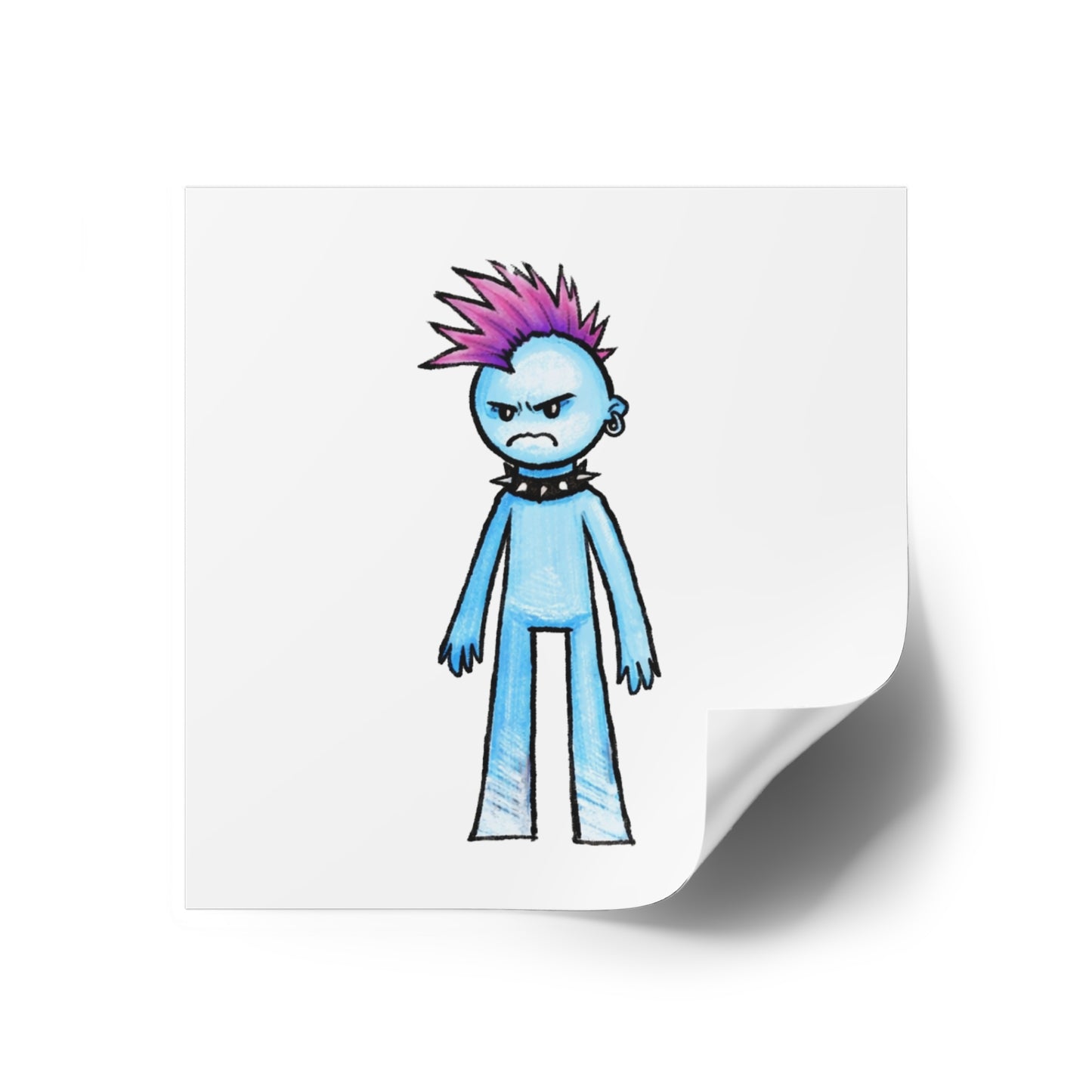Punk Kid Square Sticker — Moody Blue Punk Character Indoor/Outdoor Sticker