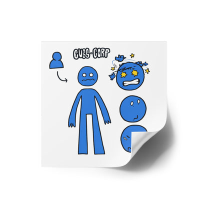 Blue Emote Character Square Sticker — "Cuss-Corp" Mood Faces