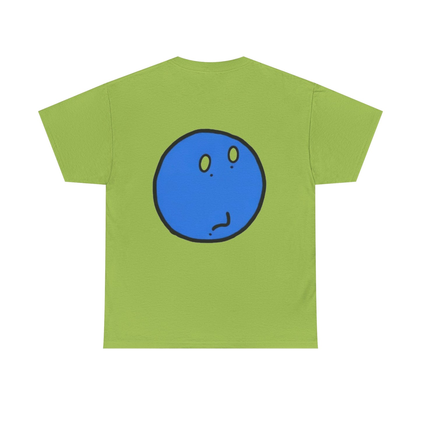 Blue Pondering Face Tee — Cute Minimal Cartoon Graphic T-Shirt