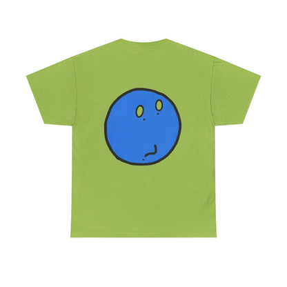 Blue Pondering Face Tee — Cute Minimal Cartoon Graphic T-Shirt