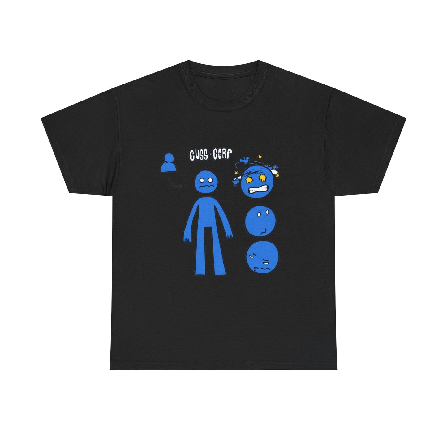 Blue Emote Character Tee — Cute Sticker-Style Facial Expressions Graphic T-Shirt
