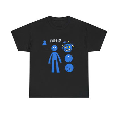 Blue Emote Character Tee — Cute Sticker-Style Facial Expressions Graphic T-Shirt