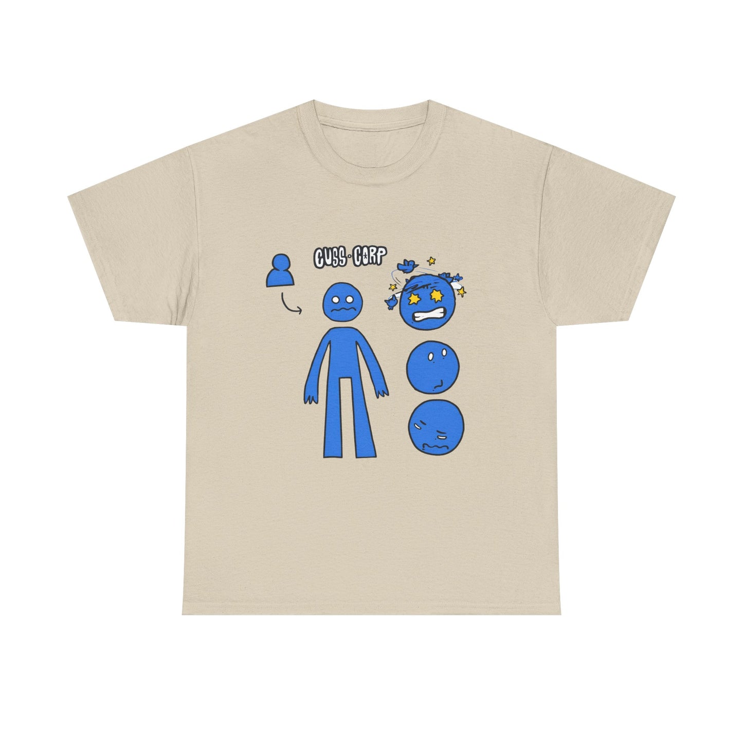 Blue Emote Character Tee — Cute Sticker-Style Facial Expressions Graphic T-Shirt