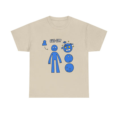 Blue Emote Character Tee — Cute Sticker-Style Facial Expressions Graphic T-Shirt