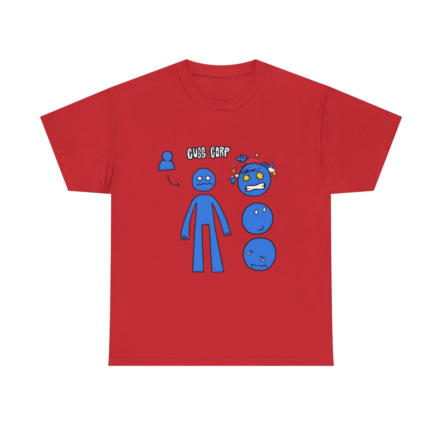 Blue Emote Character Tee — Cute Sticker-Style Facial Expressions Graphic T-Shirt