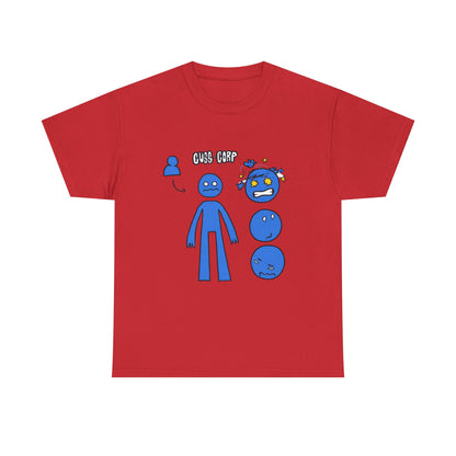 Blue Emote Character Tee — Cute Sticker-Style Facial Expressions Graphic T-Shirt