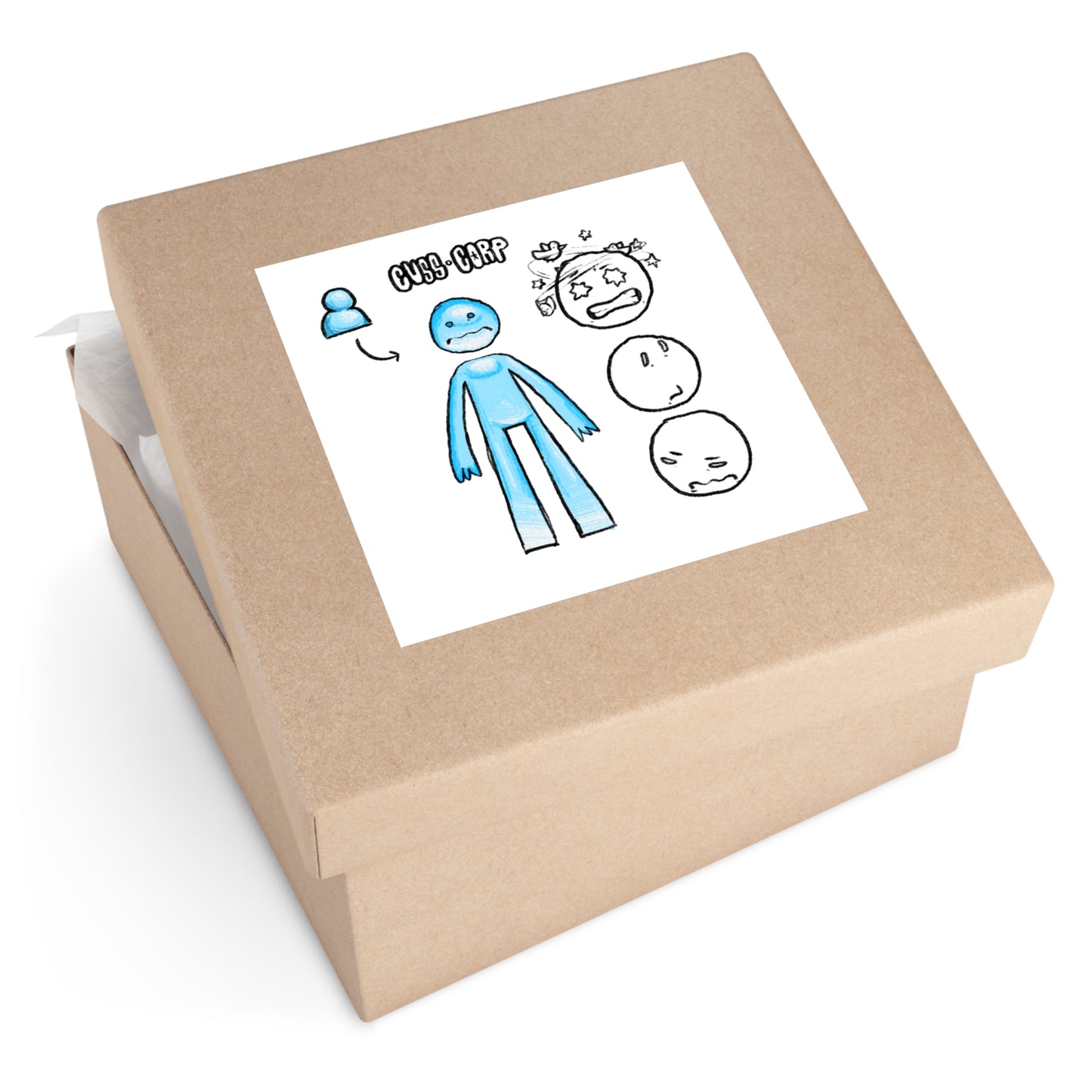 Blue Character Expression Square Sticker — Cute Emoticon Decal (Indoor/Outdoor)