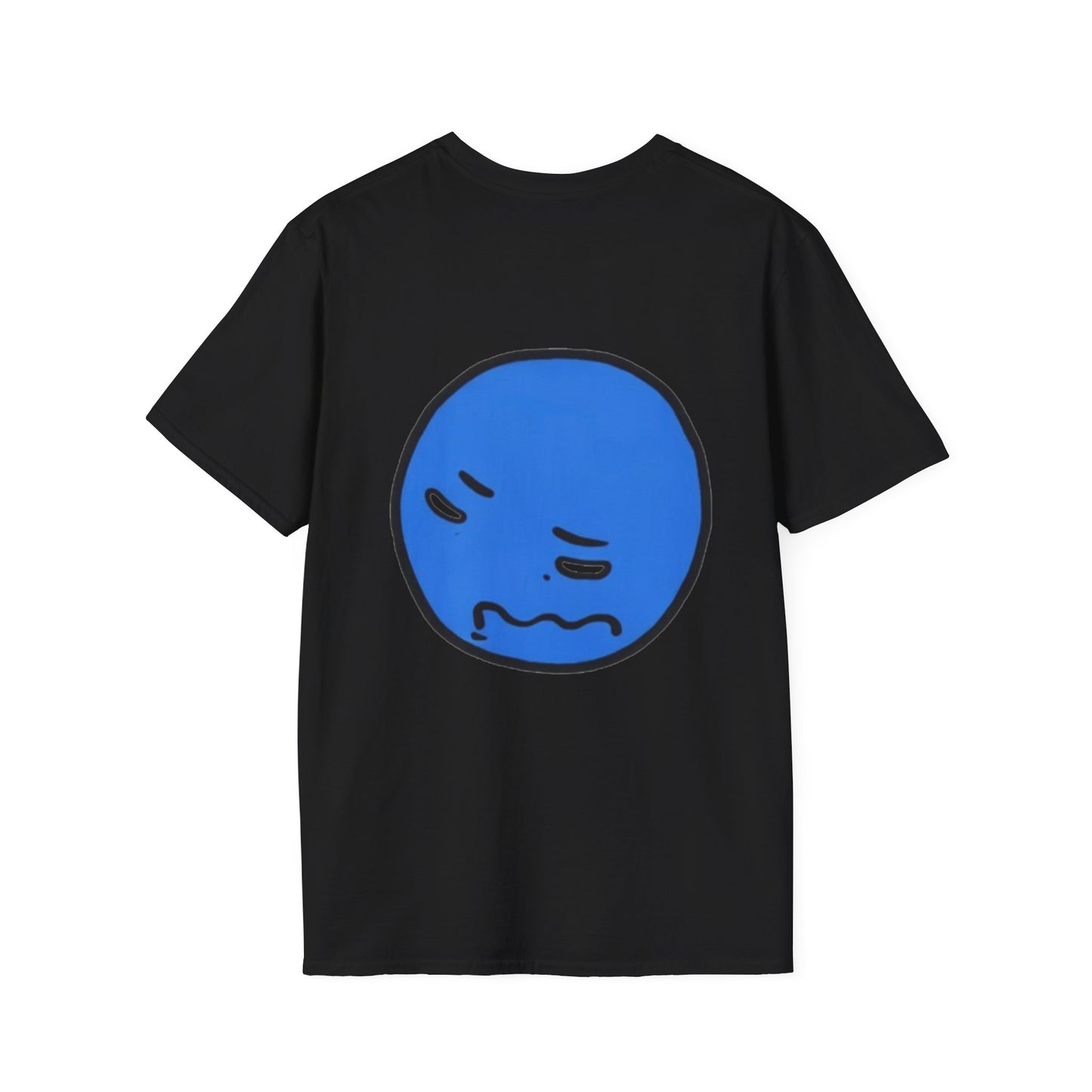 Blue Grumpy Emoji T-Shirt — Funny Moody Face Graphic Tee