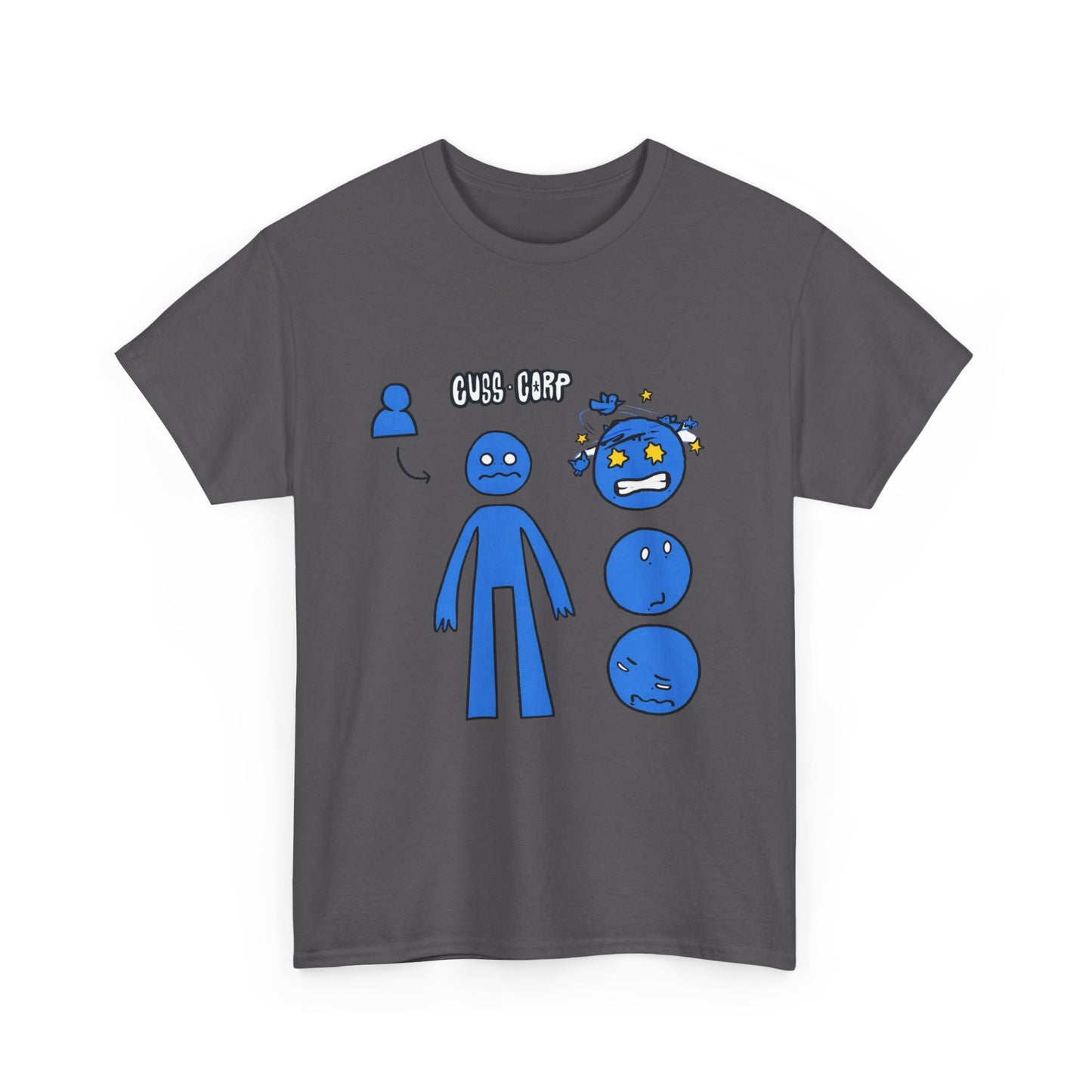 Blue Emote Character Tee — Cute Sticker-Style Facial Expressions Graphic T-Shirt