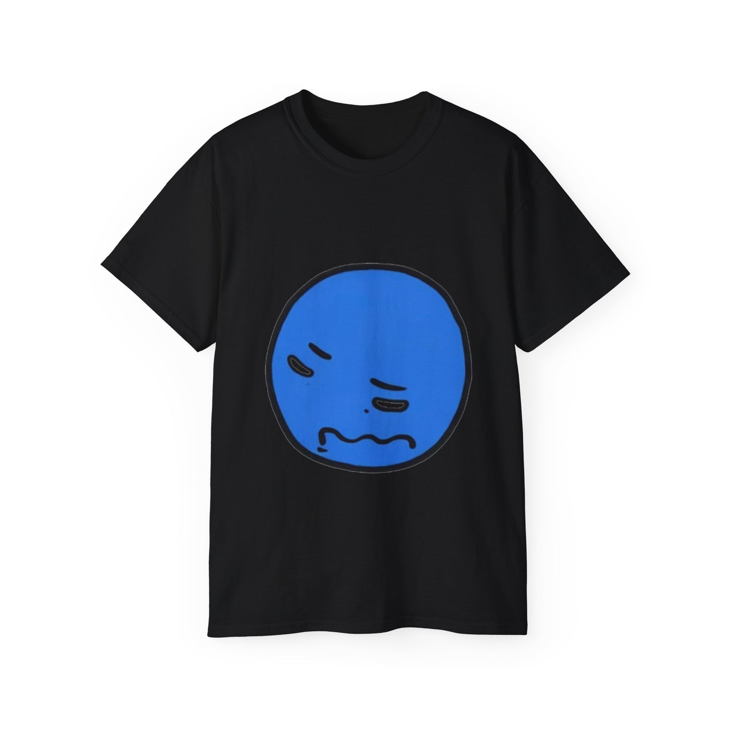 Blue Nervous Emoji T-Shirt — Anxious Face Graphic Tee