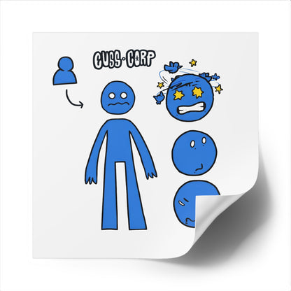 Blue Emote Character Square Sticker — "Cuss-Corp" Mood Faces