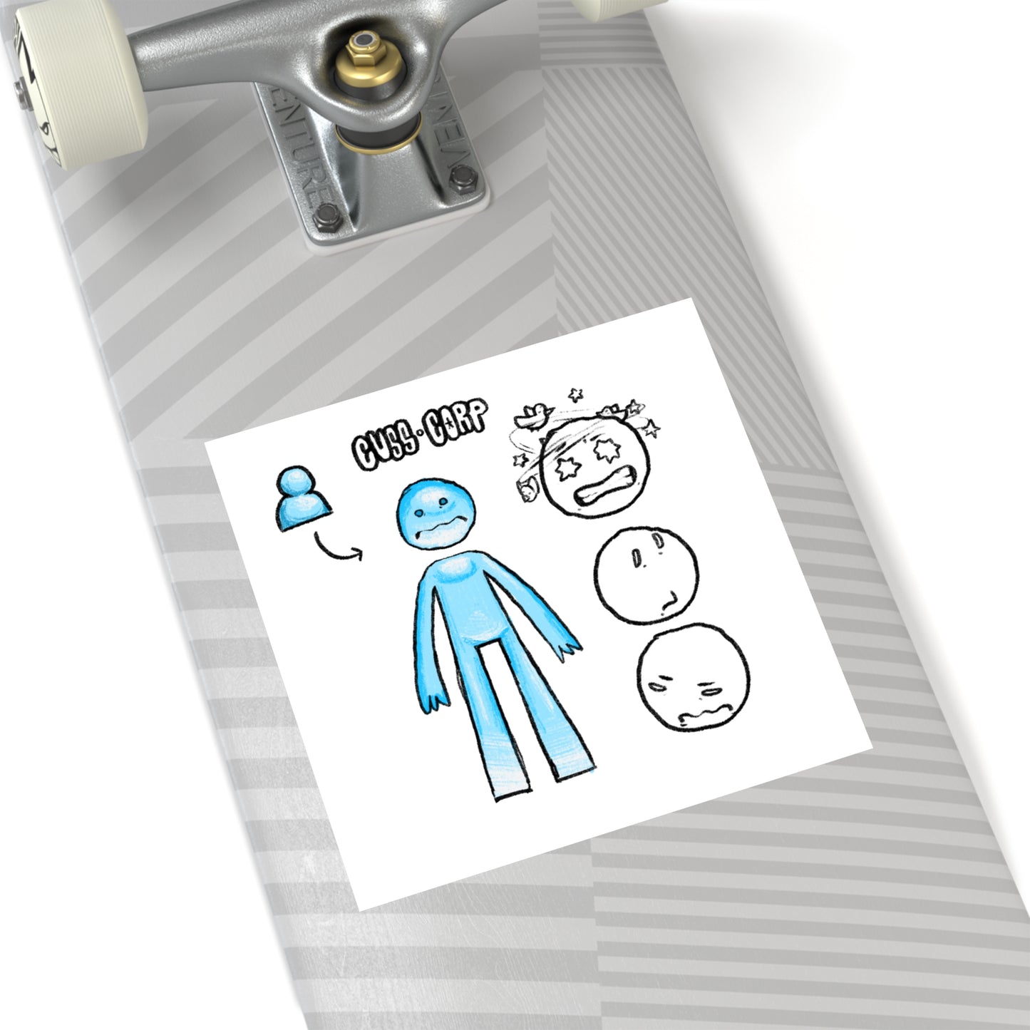 Blue Character Expression Square Sticker — Cute Emoticon Decal (Indoor/Outdoor)
