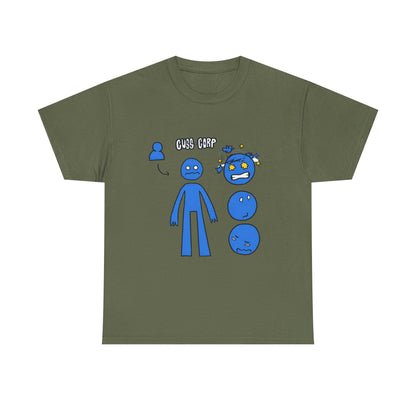 Blue Emote Character Tee — Cute Sticker-Style Facial Expressions Graphic T-Shirt